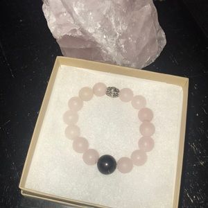 Large Rose Quartz Bracelet W/ Large Shungite